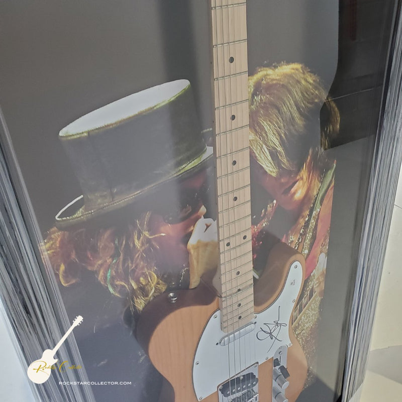 Steven Tyler Aerosmith Signed Guitar Premium Frame Autographed + Brad Whitford Fender Telecaster White & Wood AS-00767 - SOLD